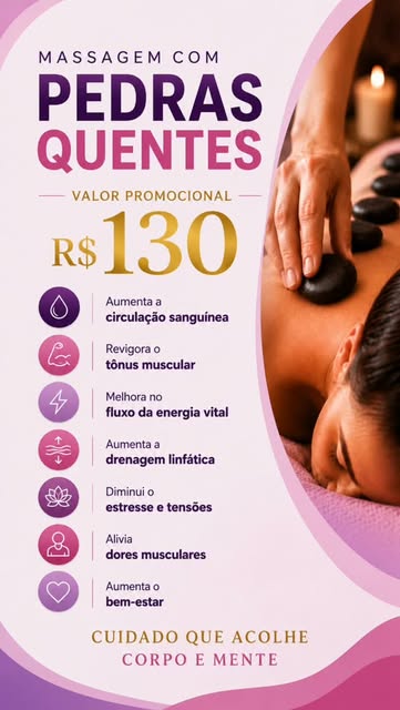 Reel da Clínica PIO sobre massagem com pedras quentes